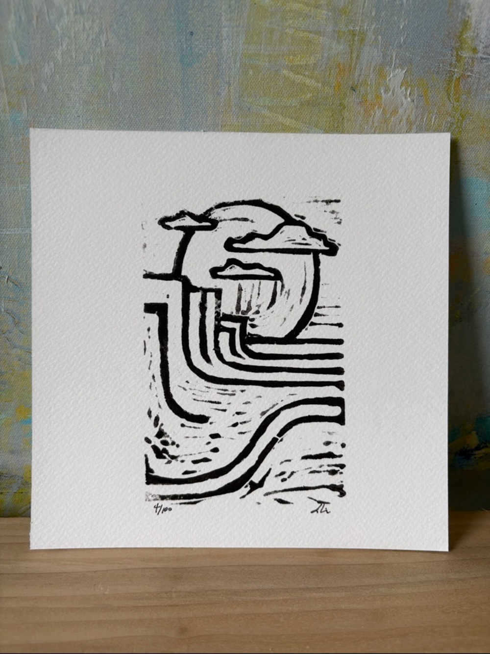 Original Art - Black & White Abstract Moab Desert Canyon Landscape Linocut